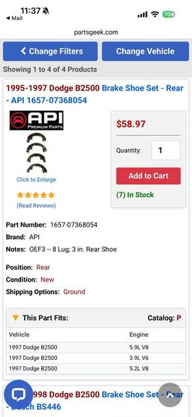 Api 1404 10195 Oef3 Rear Brake Shoes Fits Dodge B2500 8 Lug 3 Inch Drums
