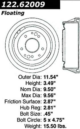 Cb2503 Centric Parts 1964-74 Chevy Ii / Nova 1967-72 Camaro Front Finned Brake Drum