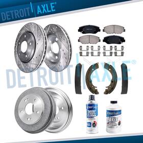 10pr473217 Detroit Axle 10pc Front Drilled Disc Rotors Drums Brake Pads Shoes Kit For Honda Accord Fit