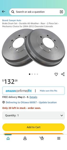 Bra75074 Trq New Rear Brake Drum Pair Set For 2004-12 Colorado Canyon I-280 I-290 I-350 Truck