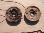 Mopar Rear Brake Drum Backing Plates 1965-74 Body 8 3/4" Dana. Fixed Price $325.00.