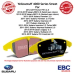 Ebc Yellowstuff Brake Pad Set Front 11-14 Impreza / 11-19 Forester #DP41884R. Fixed Price $164.16.