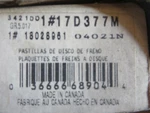 Oem # 18028961 Gm Ac Delco 17D377M New Rear Disc Brake Pad Kit. Fixed Price $34.88.