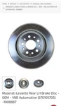 Genuine Maserati Oe Lh Rear Brake Disc 670105705. Fixed Price $219.99.