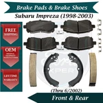 Premium Front Pads & Rear Shoes For 1998-2003 Subaru Impreza Lifetime Warrant. Fixed Price $97.98.