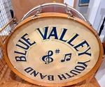 William F. Ludwig 27 X 12 Blue Valley Youth Band Marching Bass Drum. Fixed Price $399.99.