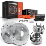 A-premium 8X Front Drilled Rotor & Brake Pad+hub Bearing For Chevy Silverado Gmc. Fixed Price $233.99.