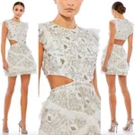 Mac Duggal Embellished Jewel Neck Tulle Ruffle Mini Dress Ivory 35101 New. Fixed Price $499.00.